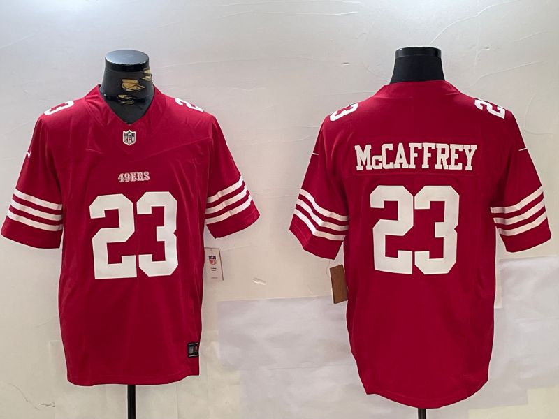 Men San Francisco 49ers 23 Mccaffrey Red Three generations 2024 Nike Vapor Limited NFL Jersey style 5
